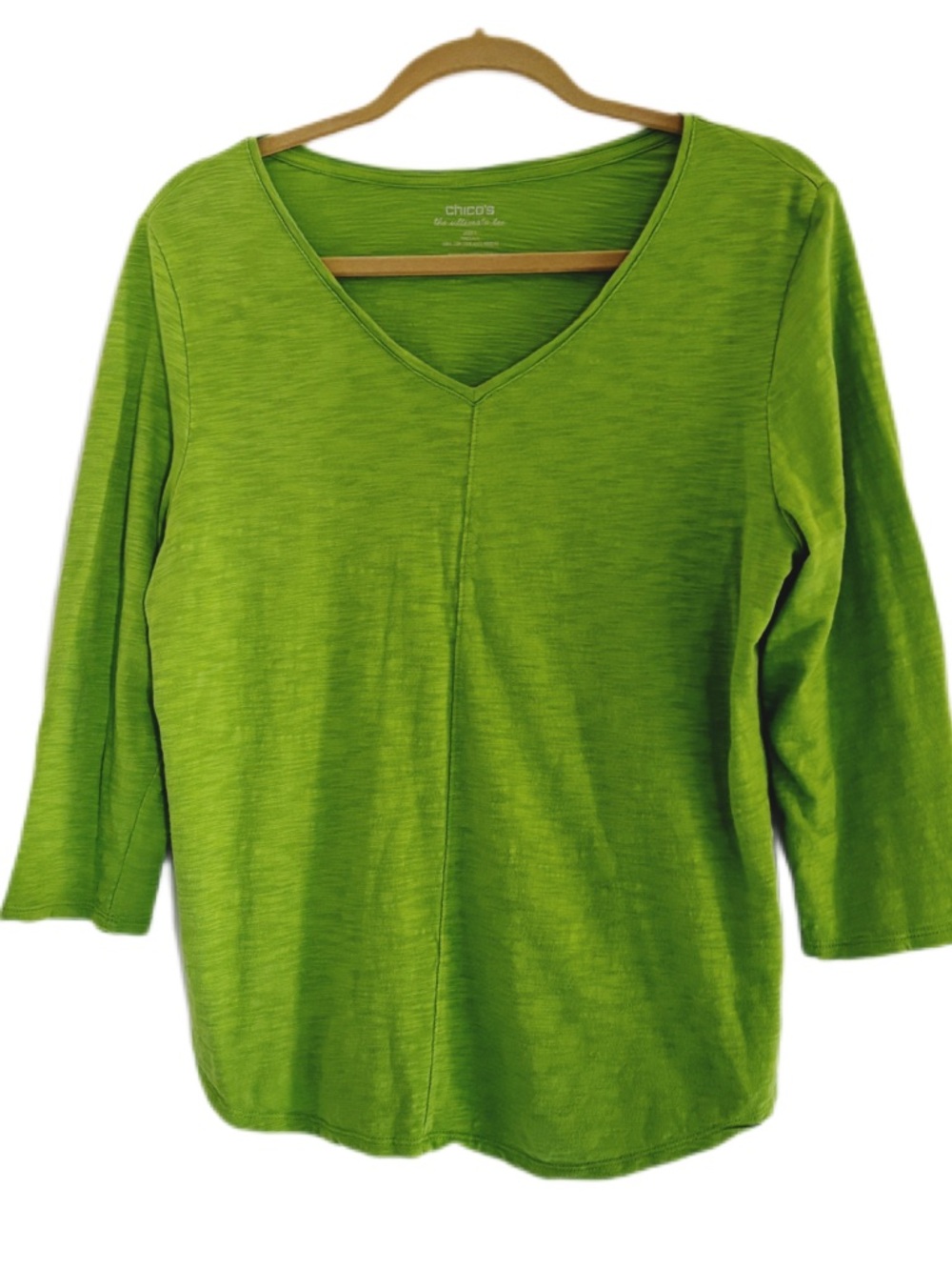 Chico's Lime Green V-Neck 3/4 Sleeve Top